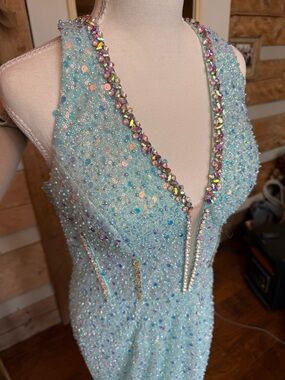 Jovani Ice Blue Beaded Plunge Neck Gown 10